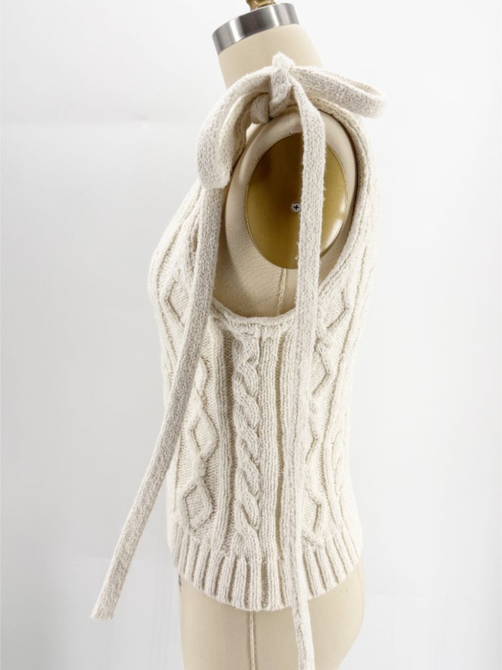 Hellessy Kenai Tank Cable Knit Sweater Top Sh Ties Ivory XS - Picture 5 of 9